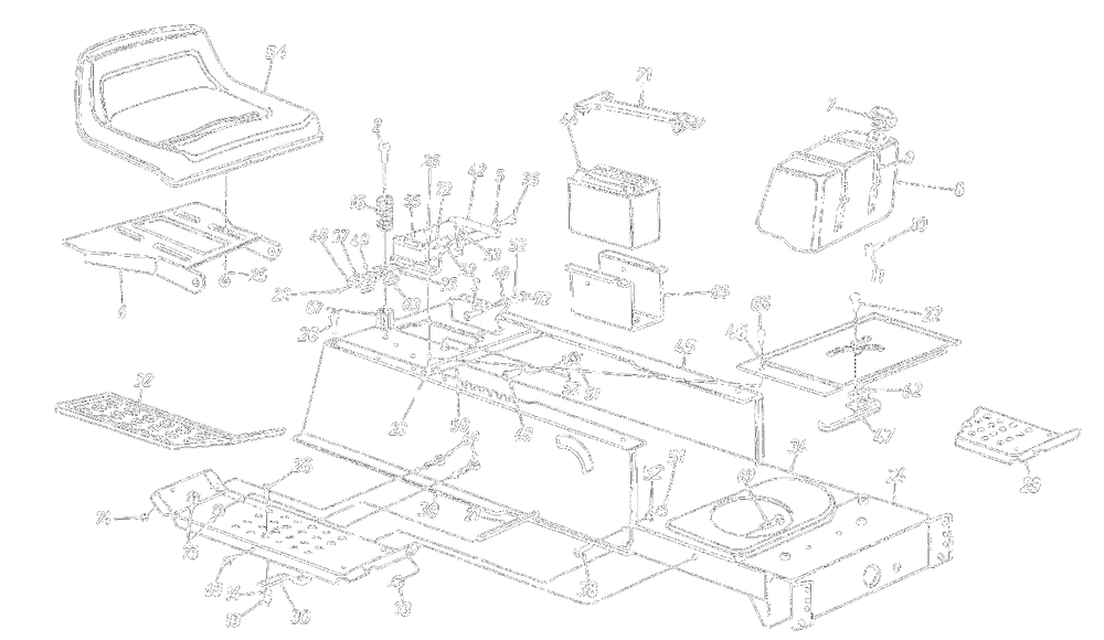 Seat/Frame/Battery/Fuel Tank Diagram and Parts List for 13AM675G372 1997 Yard Machines Lawn Tractor